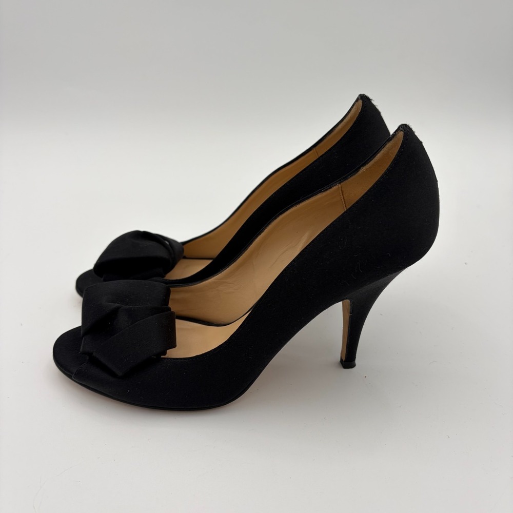 Kate Spade Crawford Satin Peep-Toe Stiletto Pumps Black Womens 7.5B Bridal